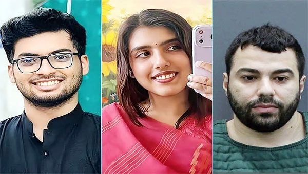 বাঁ থেকে) জামিল আহমেদ লিমন, নাহিদা এস বৃষ্টি এবং গ্রেফতারকৃত লিমনের রুমমেট